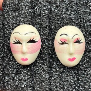 Vintage Masquerade Earrings 1980s Hand Painted Resin Mardi Gras Face Mask Kabuki